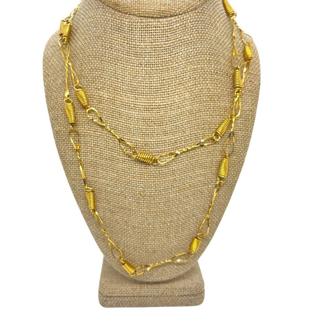 VINTAGE PAPER CLIP Chain Necklace Artisan Gold Tone Wire Wrap Modernist